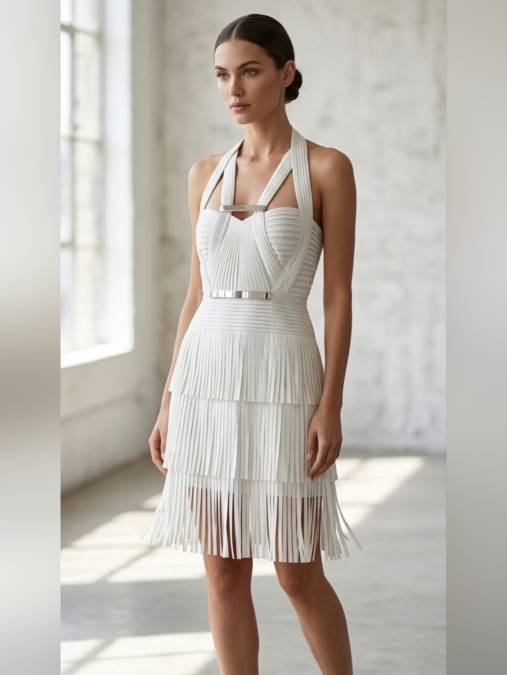 Herve Leger Off White Cocktail Dress Camila Luxurious Designer Womens Size M